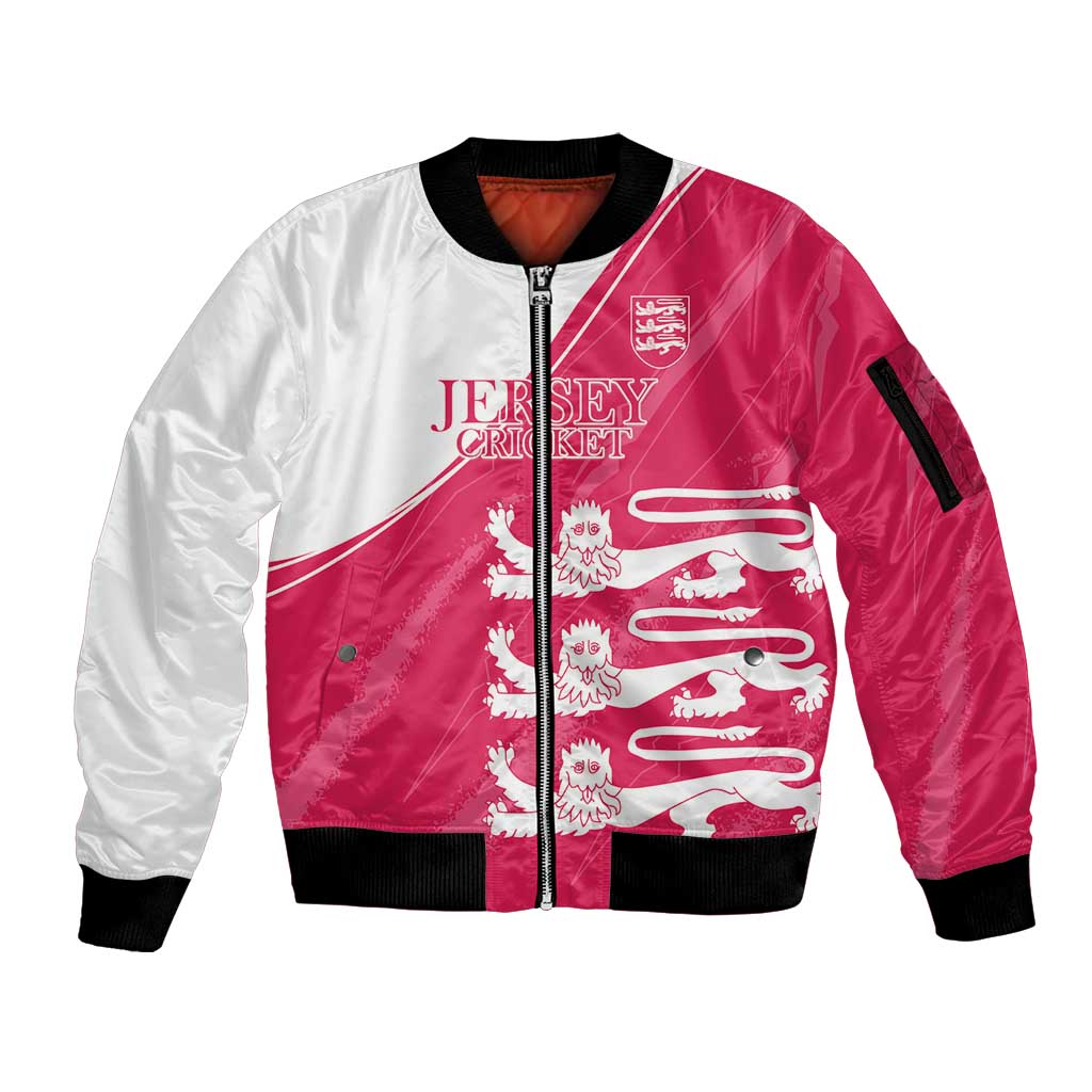 Custom Bailiwick of Jersey Cricket Sleeve Zip Bomber Jacket Jer Lions Champion Pink Version - Wonder Print Shop