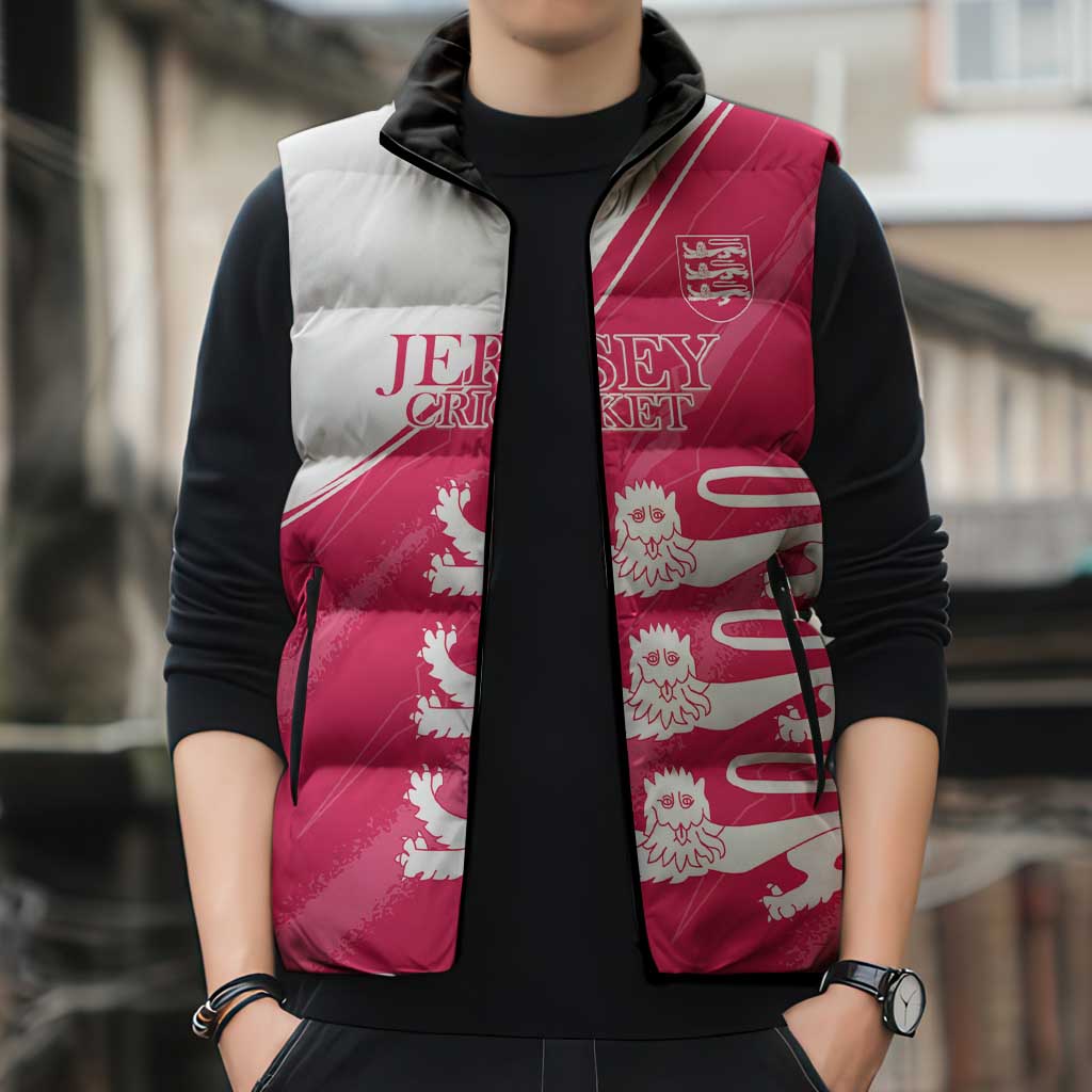 Custom Bailiwick of Jersey Cricket Sleeveless Puffer Jacket Jer Lions Champion Pink Version - Wonder Print Shop