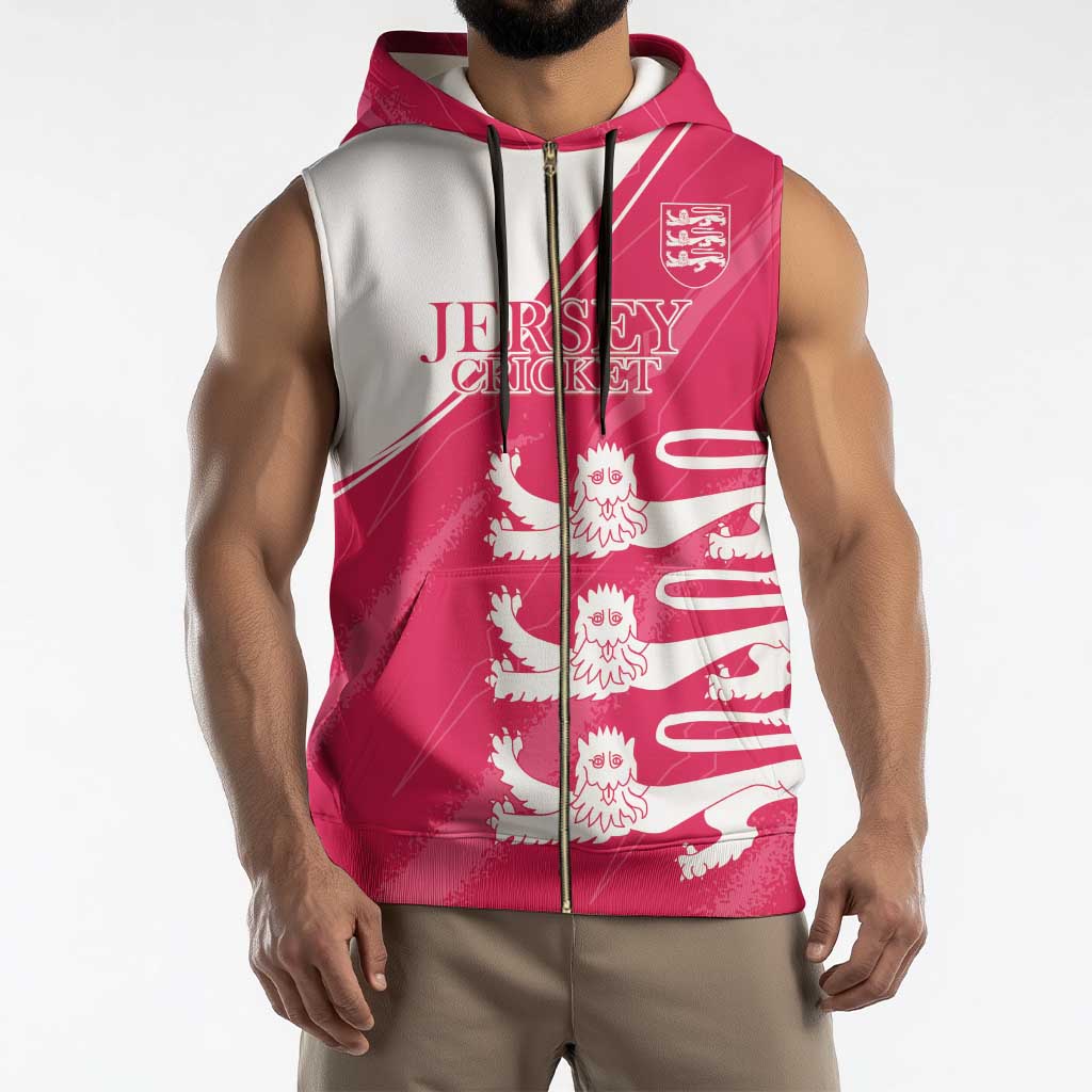 Custom Bailiwick of Jersey Cricket Sleeveless Zip Hoodie Jer Lions Champion Pink Version - Wonder Print Shop