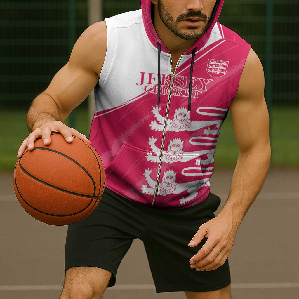 Custom Bailiwick of Jersey Cricket Sleeveless Zip Hoodie Jer Lions Champion Pink Version - Wonder Print Shop