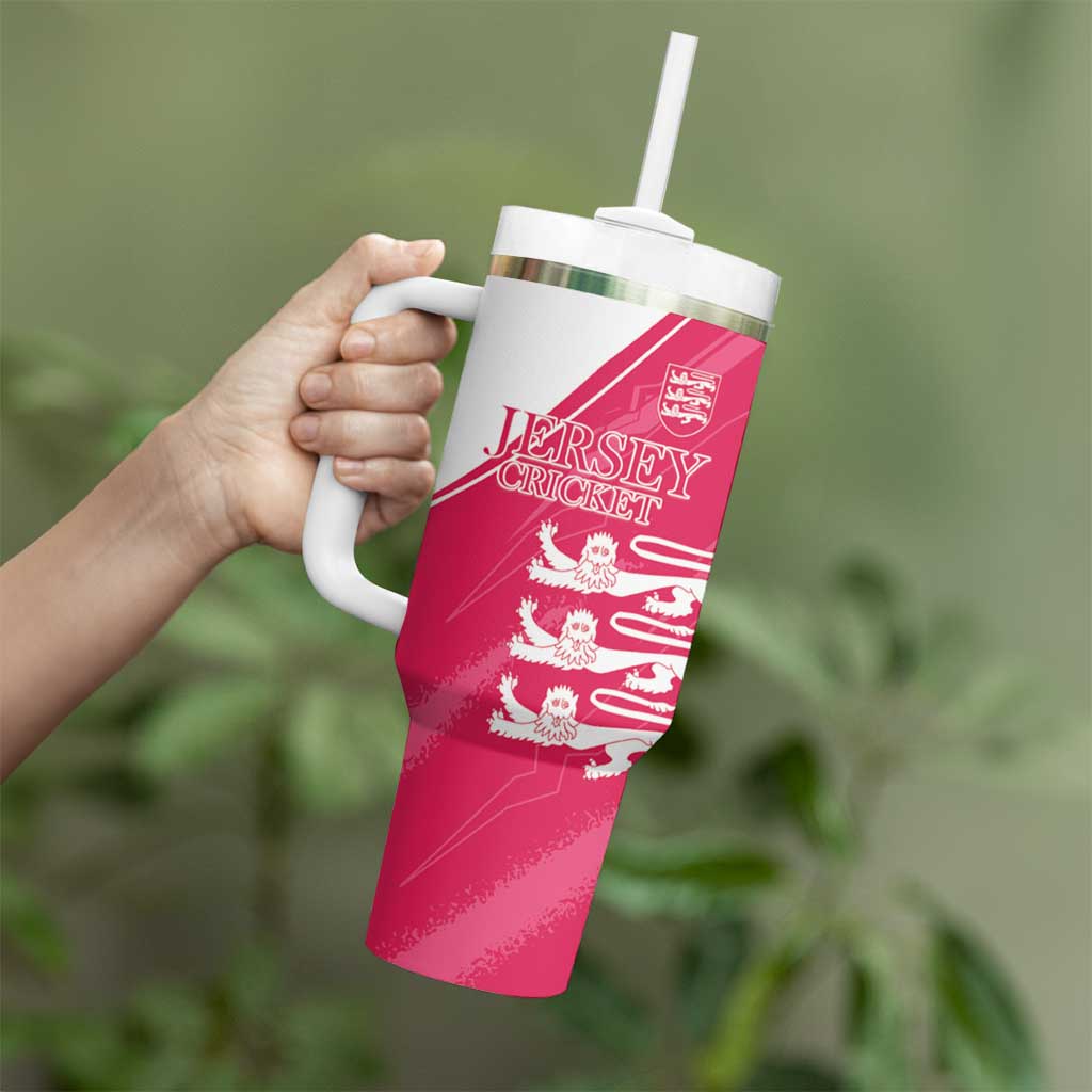 Custom Bailiwick of Jersey Cricket Tumbler With Handle Jer Lions Champion Pink Version - Wonder Print Shop