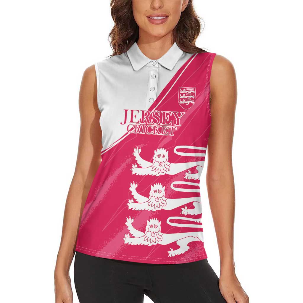 Custom Bailiwick of Jersey Cricket Women Sleeveless Polo Shirt Jer Lions Champion Pink Version - Wonder Print Shop