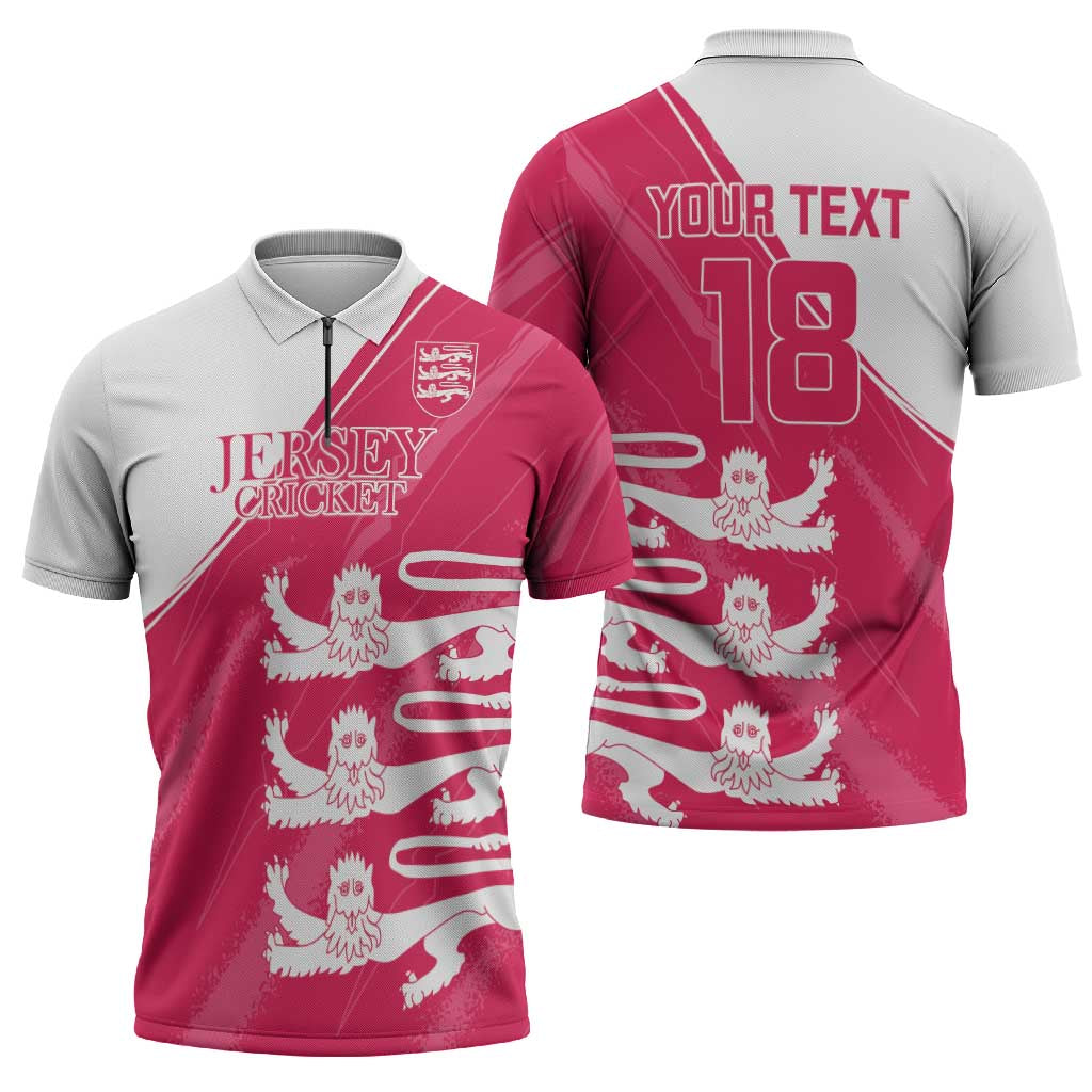 Custom Bailiwick of Jersey Cricket Zipper Polo Shirt Jer Lions Champion Pink Version - Wonder Print Shop