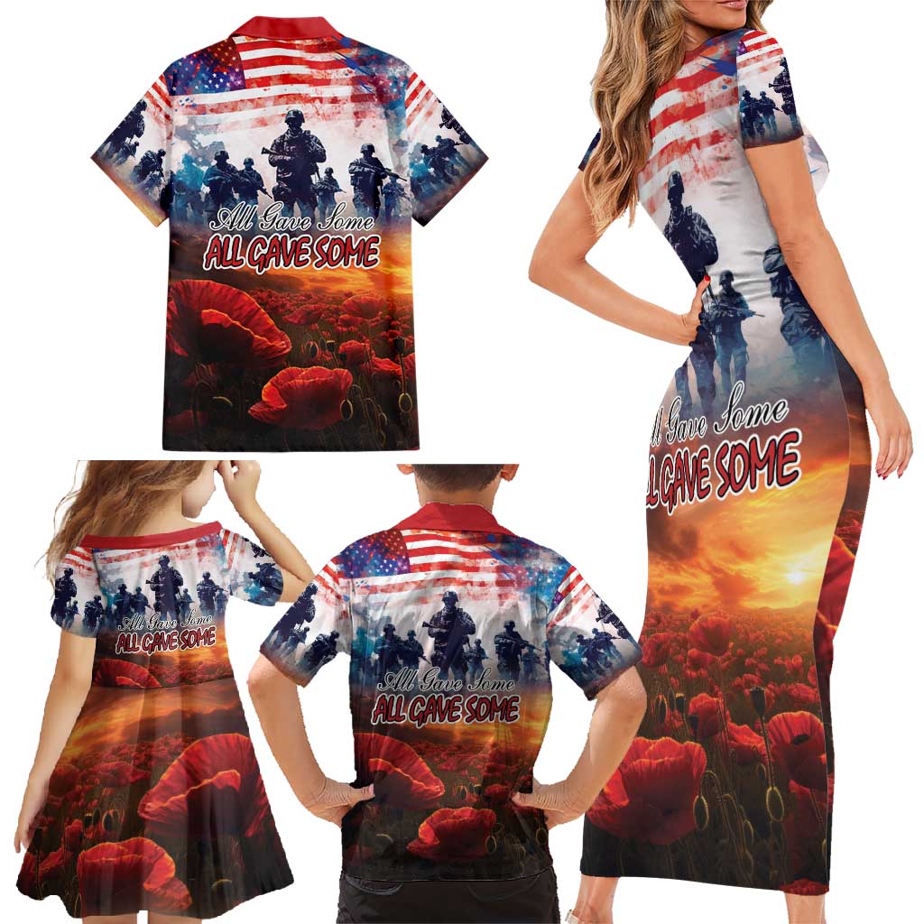 USA Veterans Day Family Matching Short Sleeve Bodycon Dress and Hawaiian Shirt All Gave Some With Poppy Patterns - Wonder Print Shop