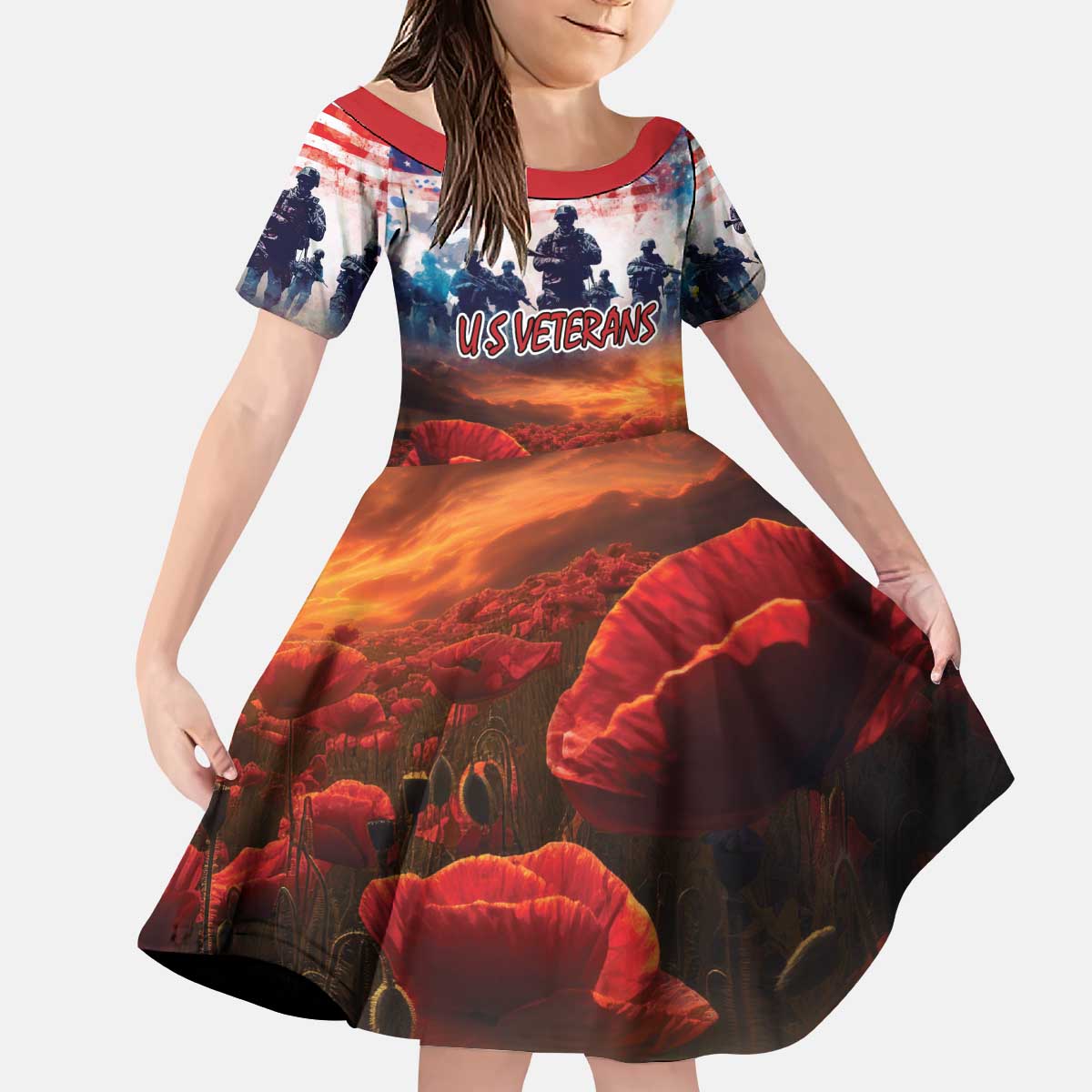 USA Veterans Day Kid Short Sleeve Dress All Gave Some With Poppy Patterns - Wonder Print Shop