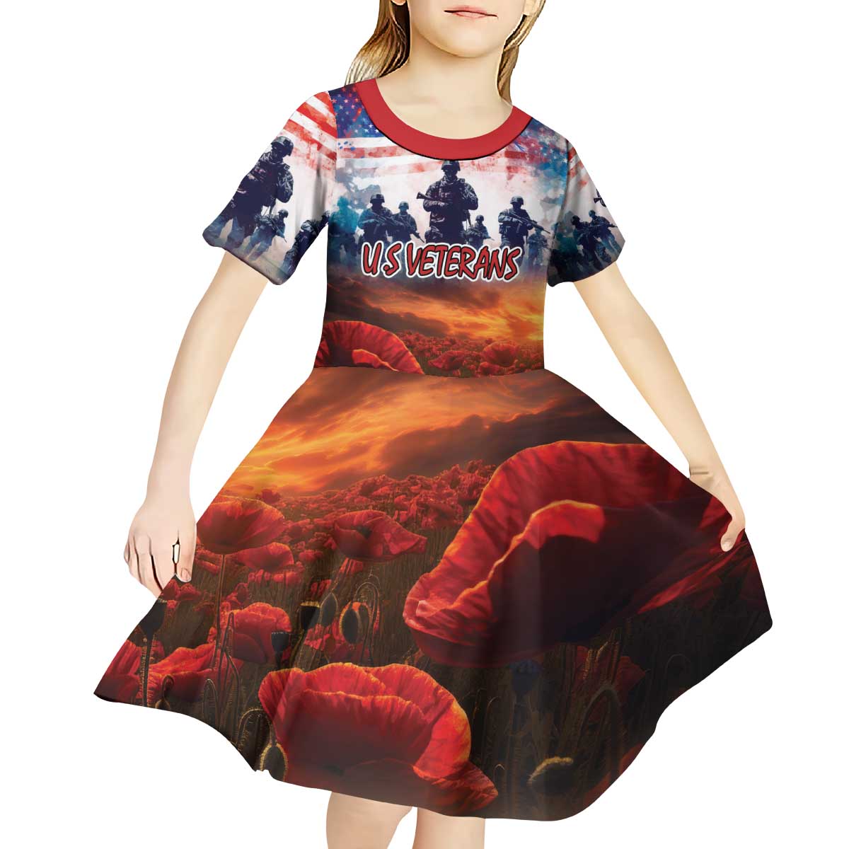 USA Veterans Day Kid Short Sleeve Dress All Gave Some With Poppy Patterns - Wonder Print Shop