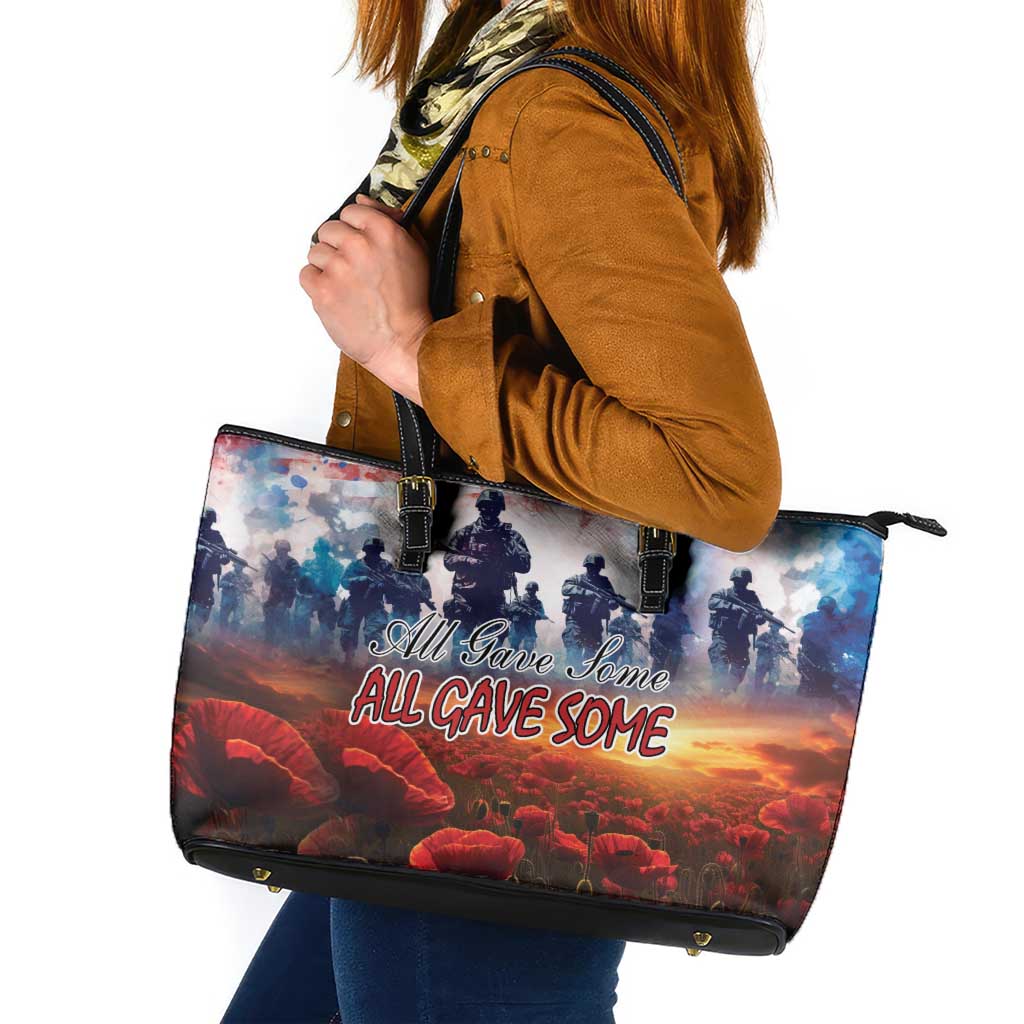 USA Veterans Day Leather Tote Bag All Gave Some With Poppy Patterns - Wonder Print Shop