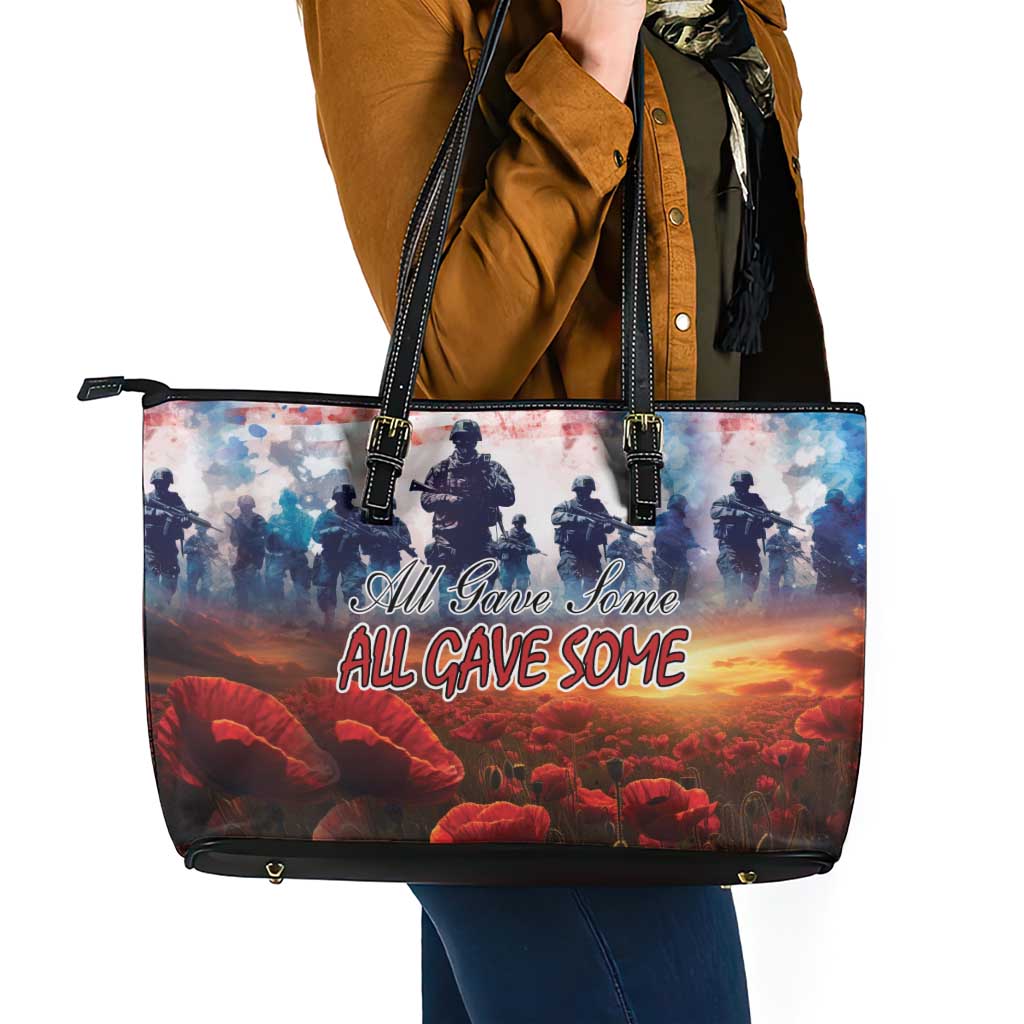 USA Veterans Day Leather Tote Bag All Gave Some With Poppy Patterns - Wonder Print Shop