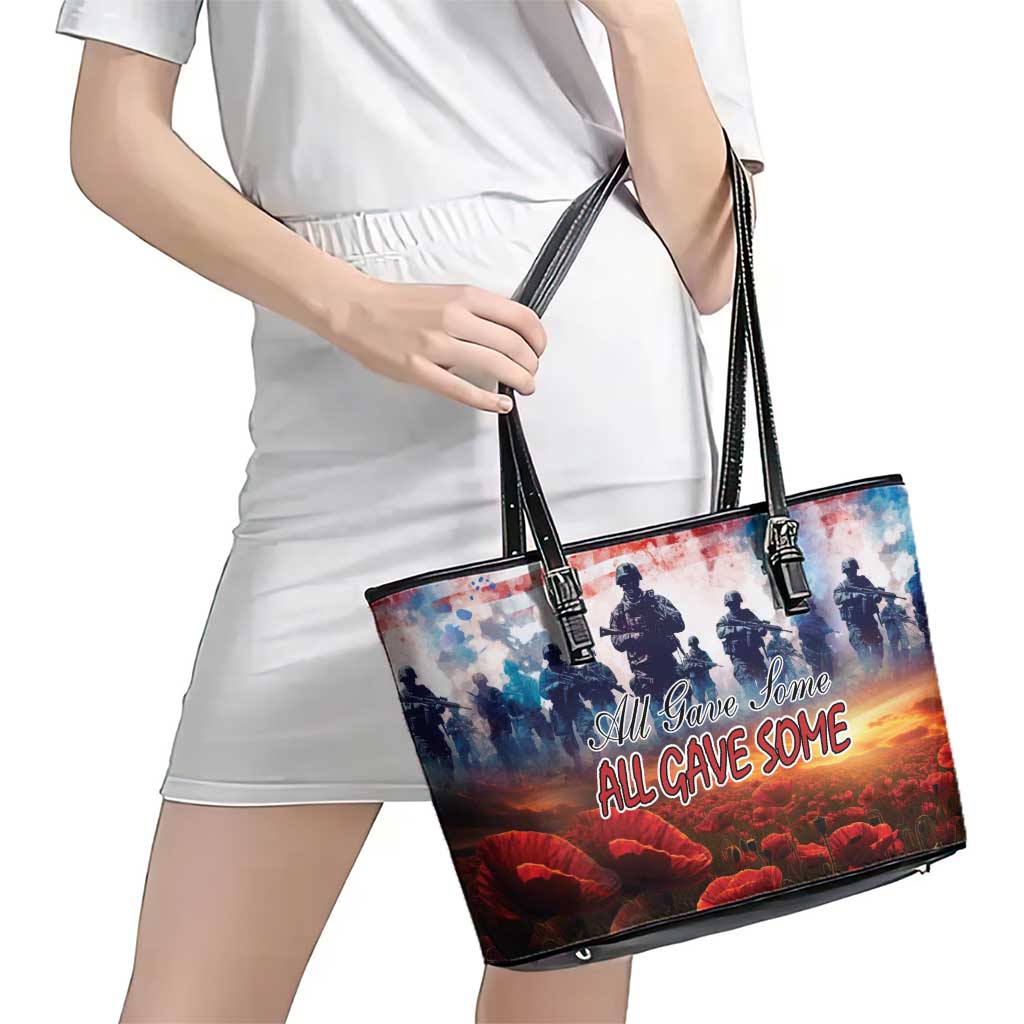 USA Veterans Day Leather Tote Bag All Gave Some With Poppy Patterns - Wonder Print Shop