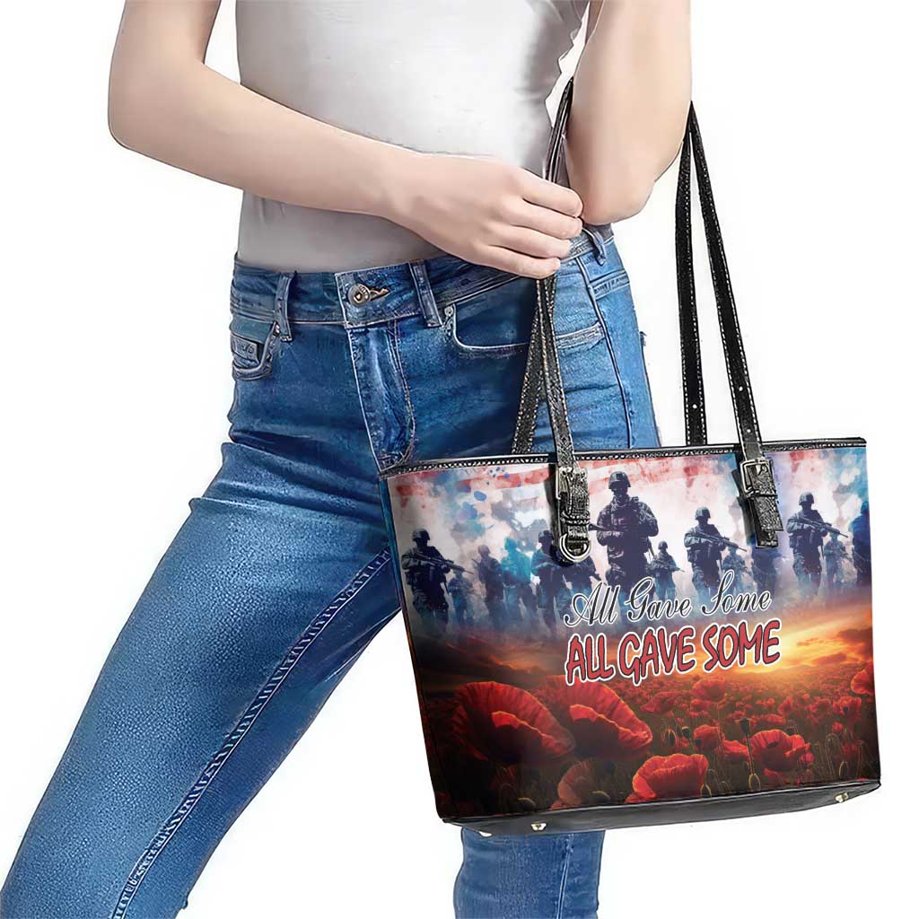 USA Veterans Day Leather Tote Bag All Gave Some With Poppy Patterns - Wonder Print Shop