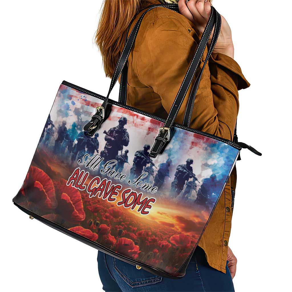 USA Veterans Day Leather Tote Bag All Gave Some With Poppy Patterns - Wonder Print Shop