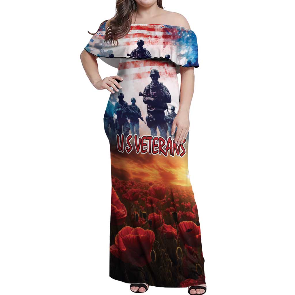 USA Veterans Day Off Shoulder Maxi Dress All Gave Some With Poppy Patterns - Wonder Print Shop