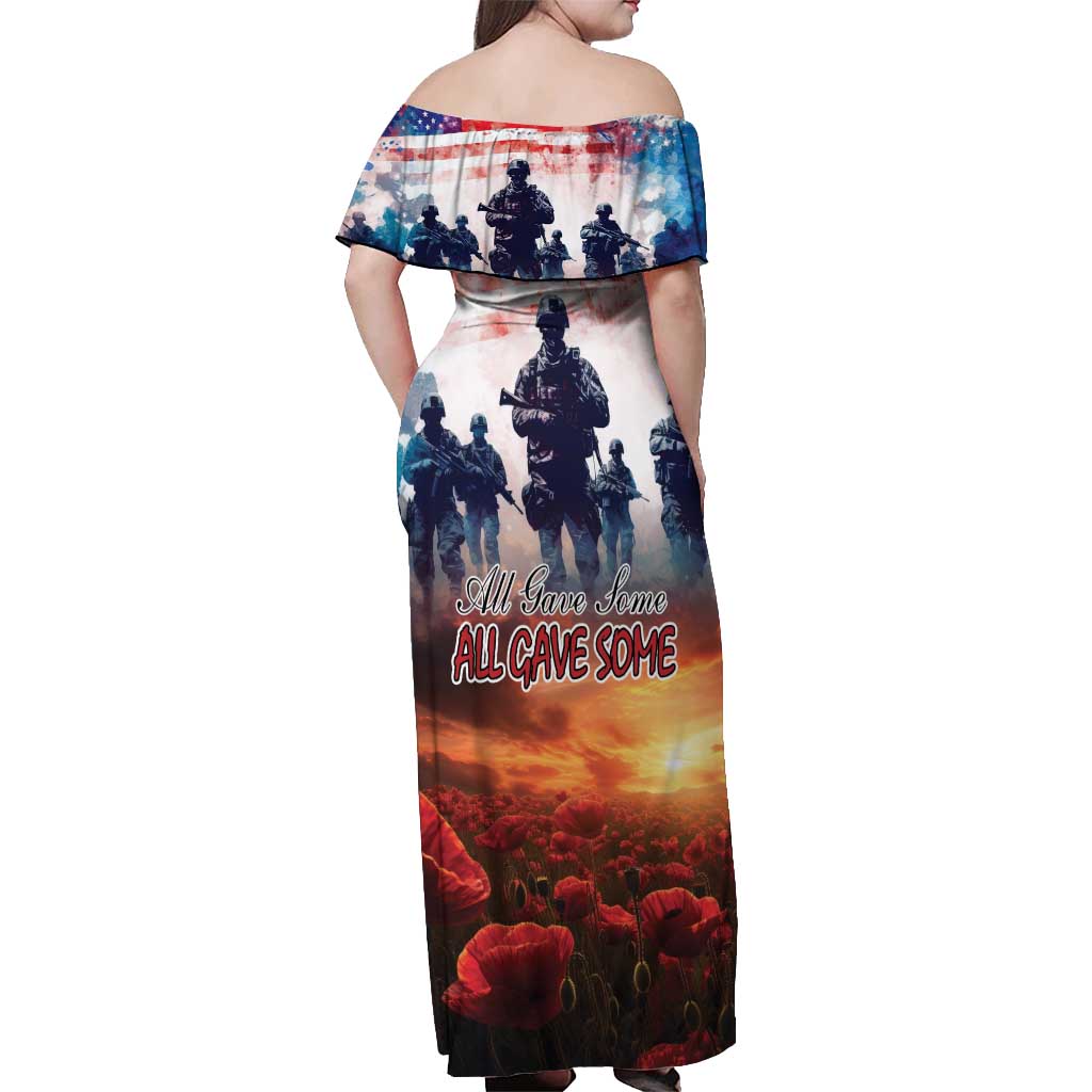 USA Veterans Day Off Shoulder Maxi Dress All Gave Some With Poppy Patterns - Wonder Print Shop