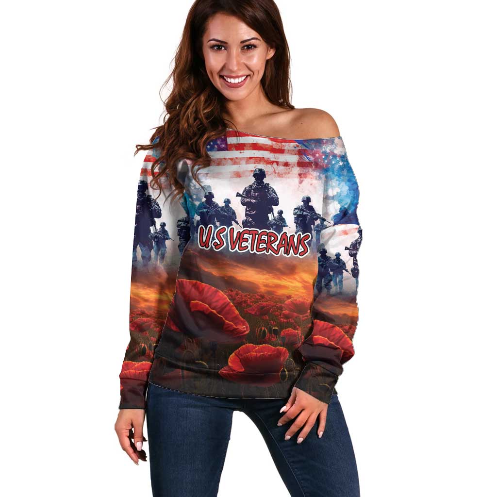USA Veterans Day Off Shoulder Sweater All Gave Some With Poppy Patterns - Wonder Print Shop