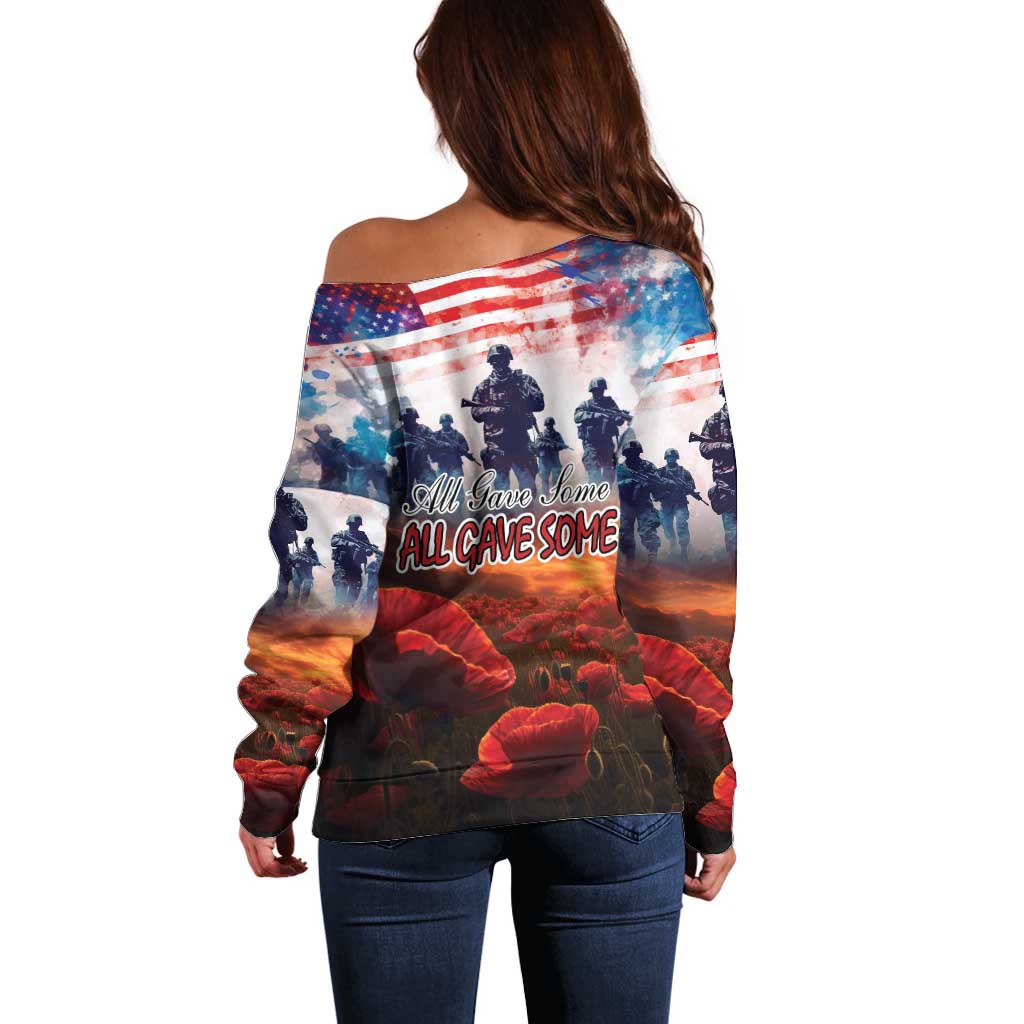 USA Veterans Day Off Shoulder Sweater All Gave Some With Poppy Patterns - Wonder Print Shop