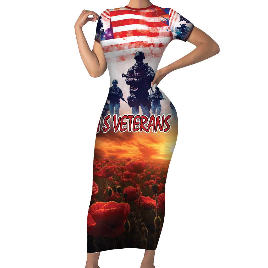 USA Veterans Day Short Sleeve Bodycon Dress All Gave Some With Poppy Patterns - Wonder Print Shop