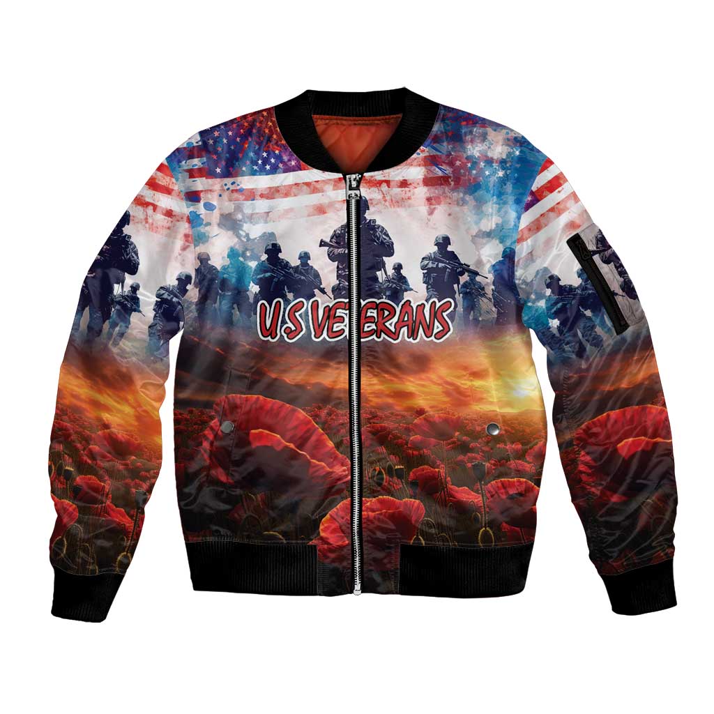 USA Veterans Day Sleeve Zip Bomber Jacket All Gave Some With Poppy Patterns - Wonder Print Shop