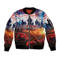 USA Veterans Day Sleeve Zip Bomber Jacket All Gave Some With Poppy Patterns - Wonder Print Shop
