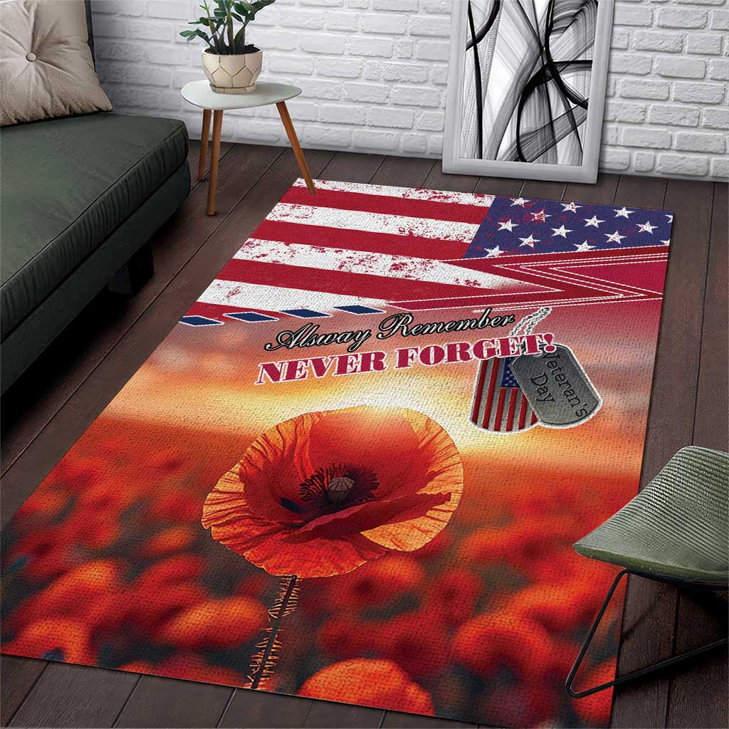 USA Veterans Day Area Rug Poppy Flowers With Flag Grunge - Wonder Print Shop