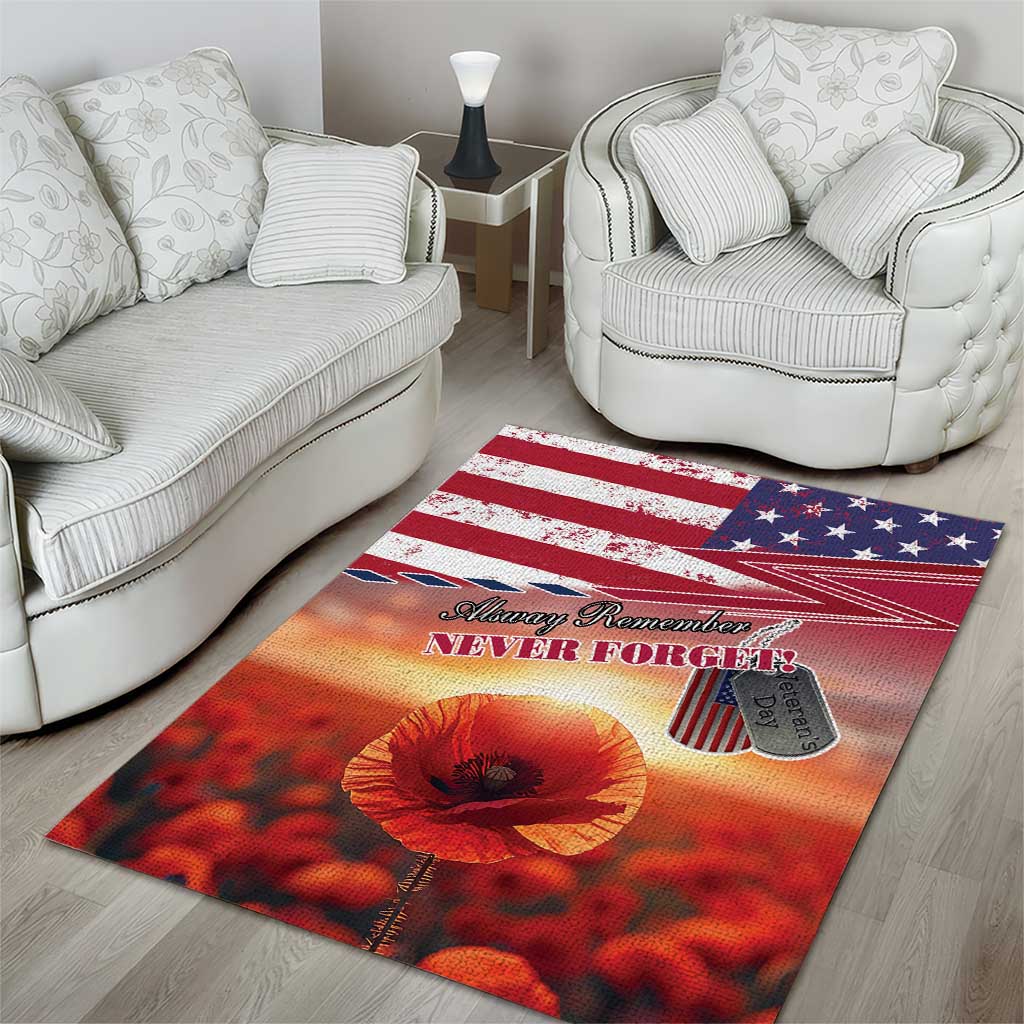 USA Veterans Day Area Rug Poppy Flowers With Flag Grunge - Wonder Print Shop