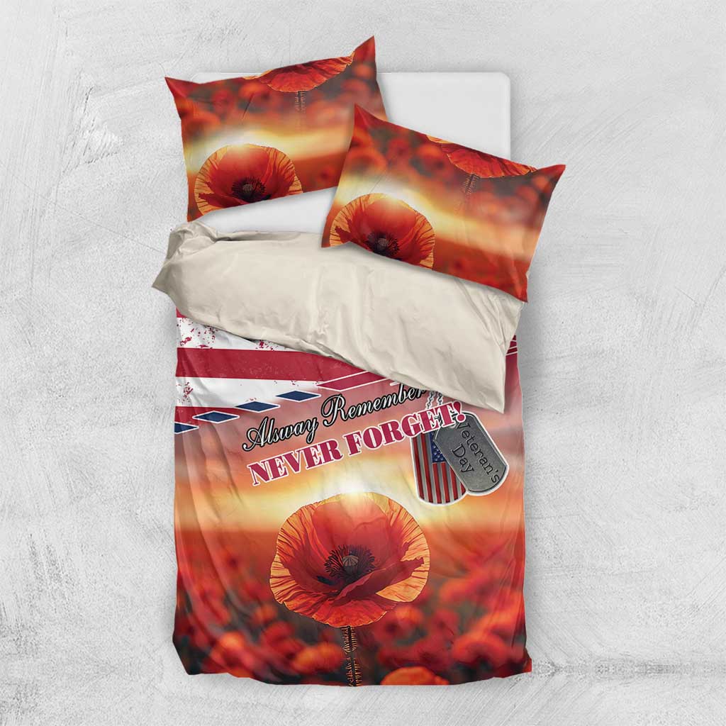USA Veterans Day Bedding Set Poppy Flowers With Flag Grunge - Wonder Print Shop