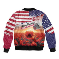 USA Veterans Day Bomber Jacket Poppy Flowers With Flag Grunge - Wonder Print Shop
