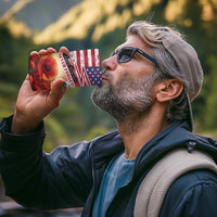 USA Veterans Day 4 in 1 Can Cooler Tumbler Poppy Flowers With Flag Grunge - Wonder Print Shop