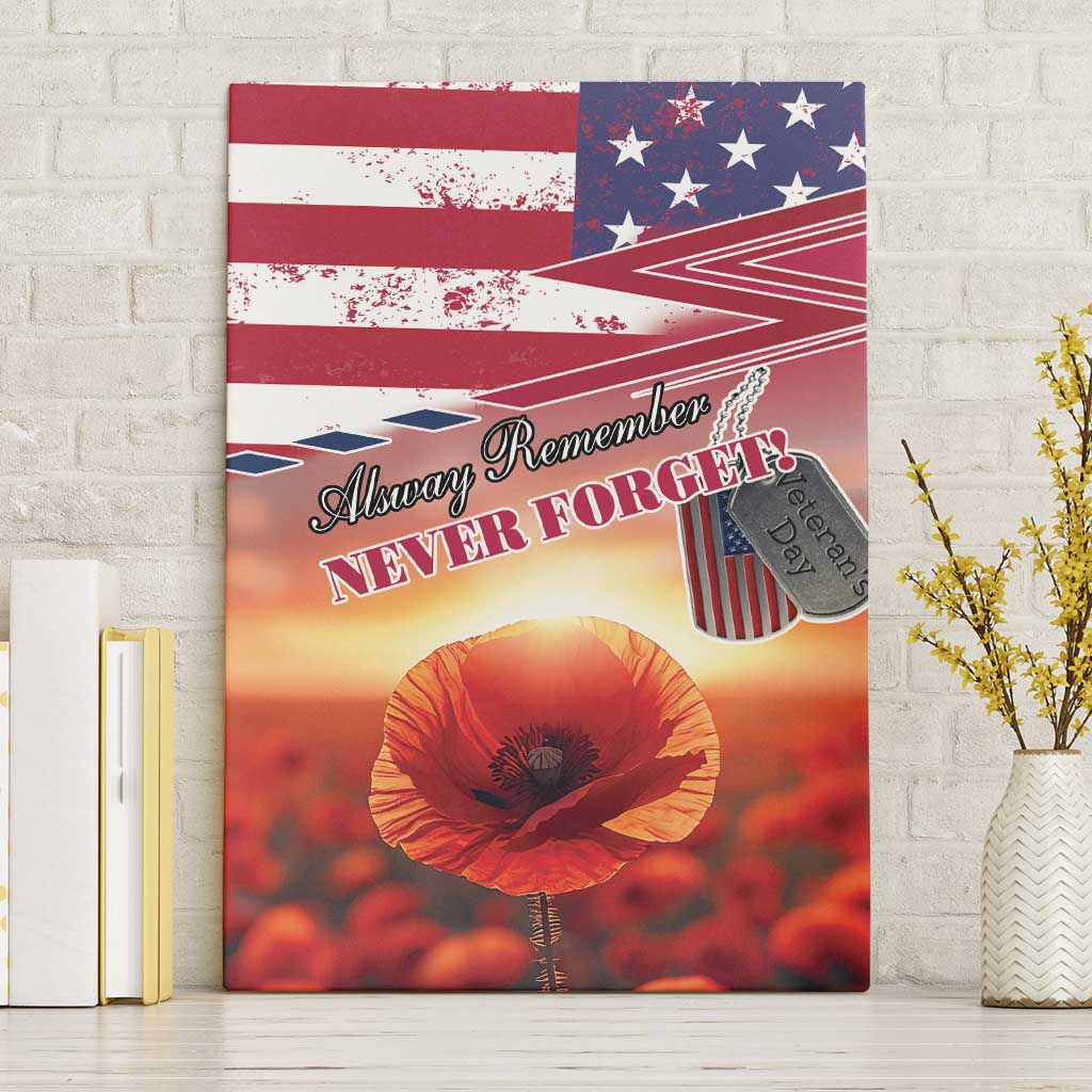 USA Veterans Day Canvas Wall Art Poppy Flowers With Flag Grunge - Wonder Print Shop