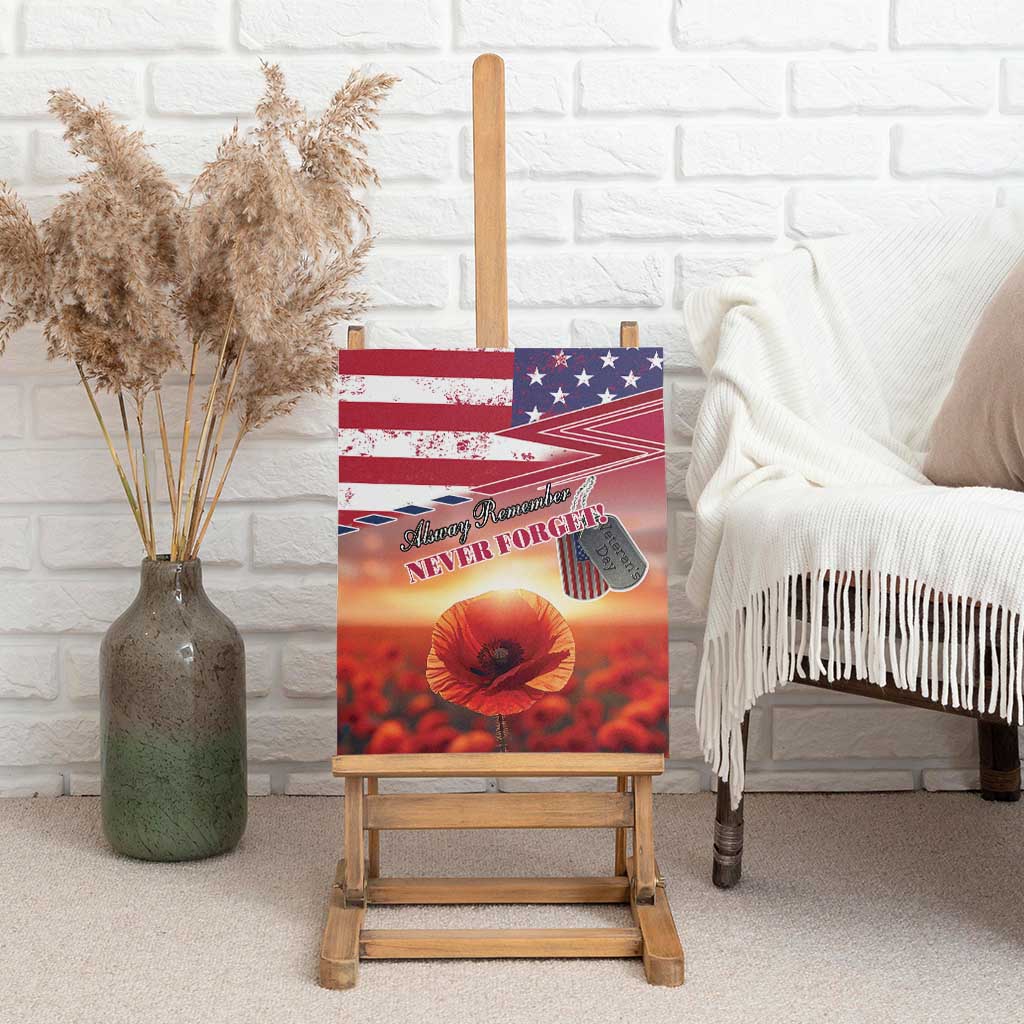 USA Veterans Day Canvas Wall Art Poppy Flowers With Flag Grunge - Wonder Print Shop