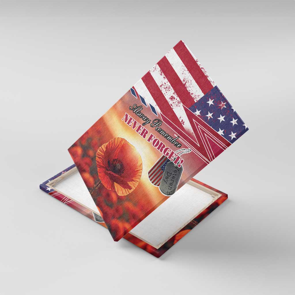 USA Veterans Day Canvas Wall Art Poppy Flowers With Flag Grunge - Wonder Print Shop