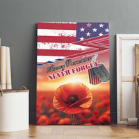 USA Veterans Day Canvas Wall Art Poppy Flowers With Flag Grunge - Wonder Print Shop