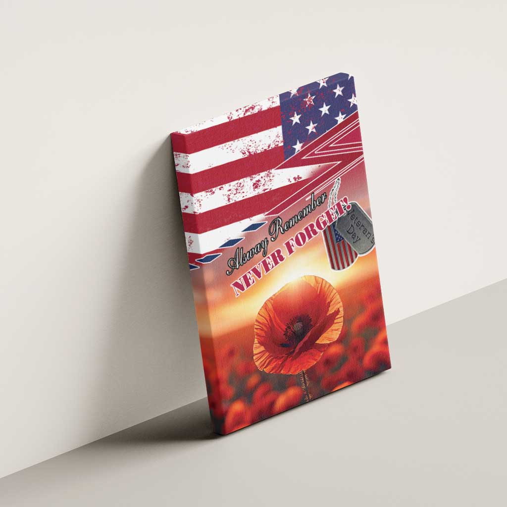 USA Veterans Day Canvas Wall Art Poppy Flowers With Flag Grunge - Wonder Print Shop