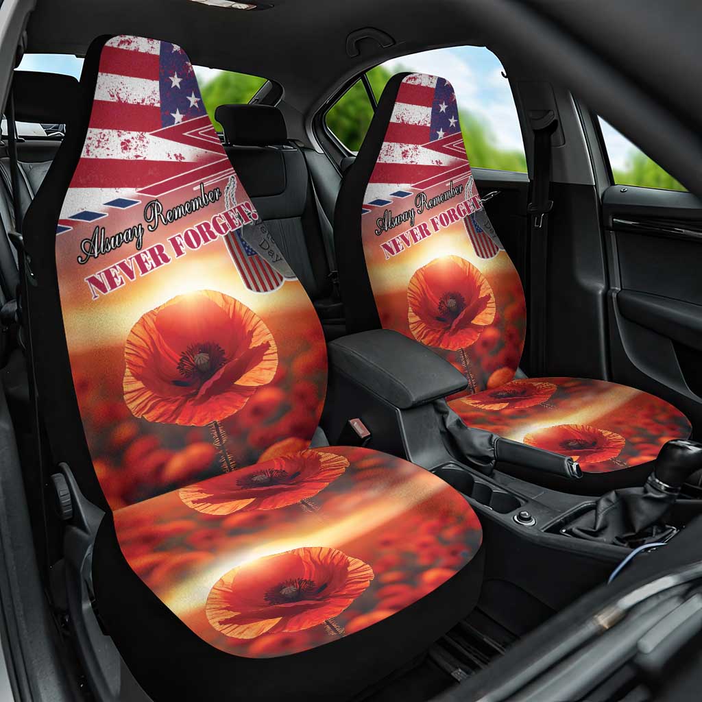 USA Veterans Day Car Seat Cover Poppy Flowers With Flag Grunge - Wonder Print Shop