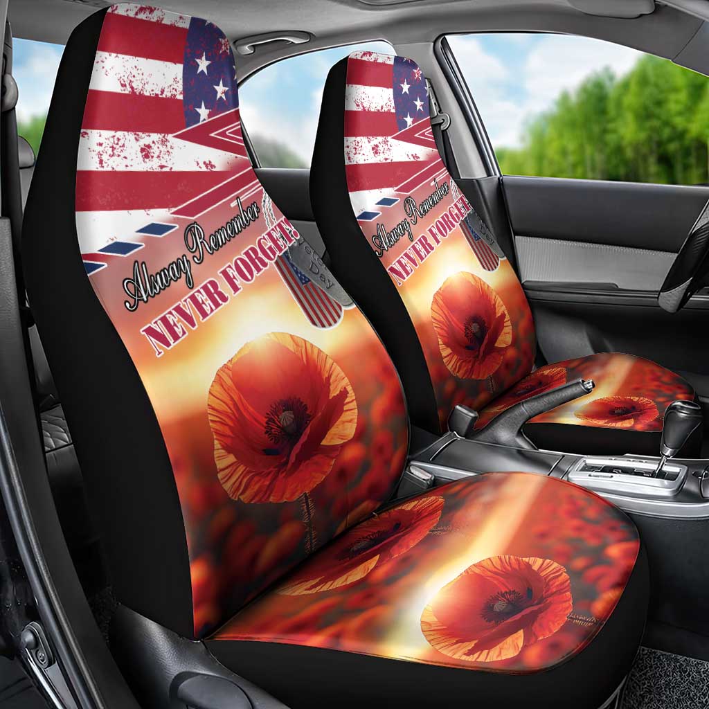 USA Veterans Day Car Seat Cover Poppy Flowers With Flag Grunge - Wonder Print Shop