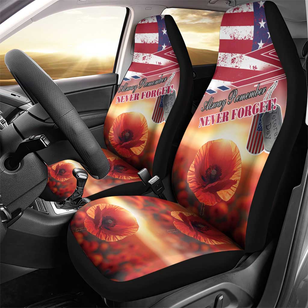 USA Veterans Day Car Seat Cover Poppy Flowers With Flag Grunge - Wonder Print Shop