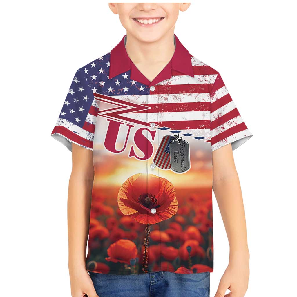 USA Veterans Day Family Matching Mermaid Dress and Hawaiian Shirt Poppy Flowers With Flag Grunge - Wonder Print Shop