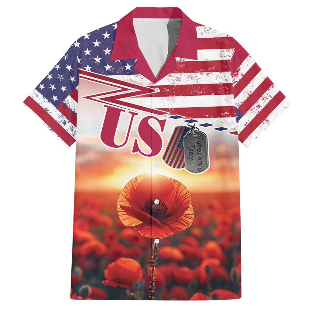 USA Veterans Day Family Matching Puletasi and Hawaiian Shirt Poppy Flowers With Flag Grunge - Wonder Print Shop