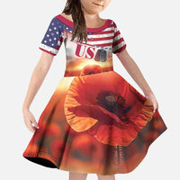 USA Veterans Day Family Matching Summer Maxi Dress and Hawaiian Shirt Poppy Flowers With Flag Grunge - Wonder Print Shop