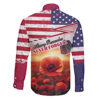 USA Veterans Day Family Matching Summer Maxi Dress and Hawaiian Shirt Poppy Flowers With Flag Grunge - Wonder Print Shop