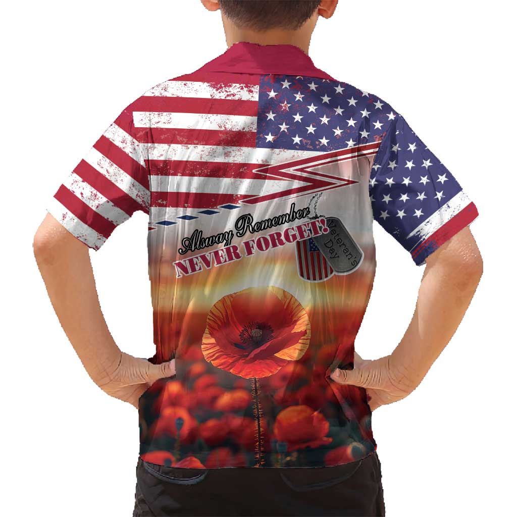 USA Veterans Day Family Matching Tank Maxi Dress and Hawaiian Shirt Poppy Flowers With Flag Grunge - Wonder Print Shop