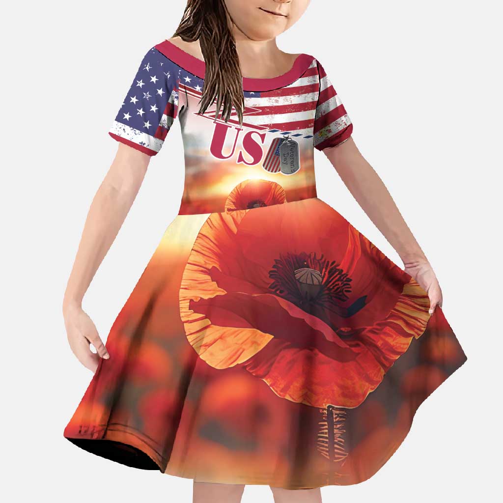 USA Veterans Day Family Matching Tank Maxi Dress and Hawaiian Shirt Poppy Flowers With Flag Grunge - Wonder Print Shop