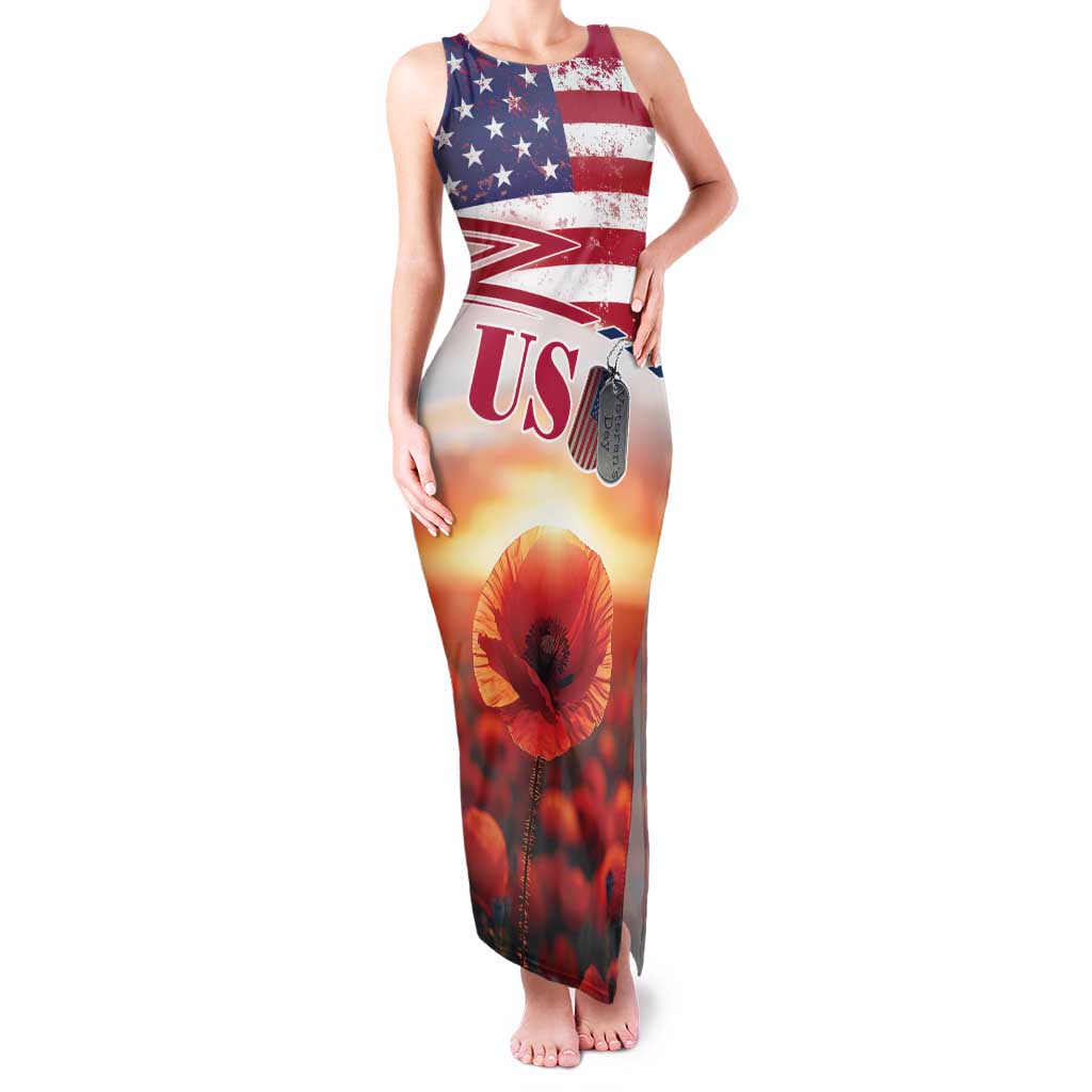 USA Veterans Day Family Matching Tank Maxi Dress and Hawaiian Shirt Poppy Flowers With Flag Grunge - Wonder Print Shop