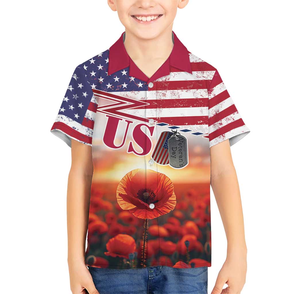 USA Veterans Day Family Matching Tank Maxi Dress and Hawaiian Shirt Poppy Flowers With Flag Grunge - Wonder Print Shop