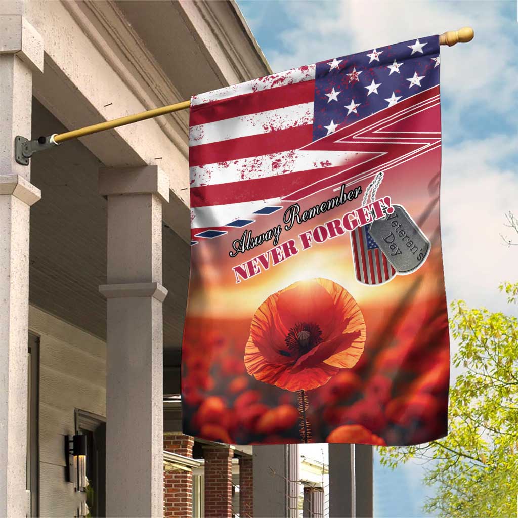 USA Veterans Day Garden Flag Poppy Flowers With Flag Grunge - Wonder Print Shop