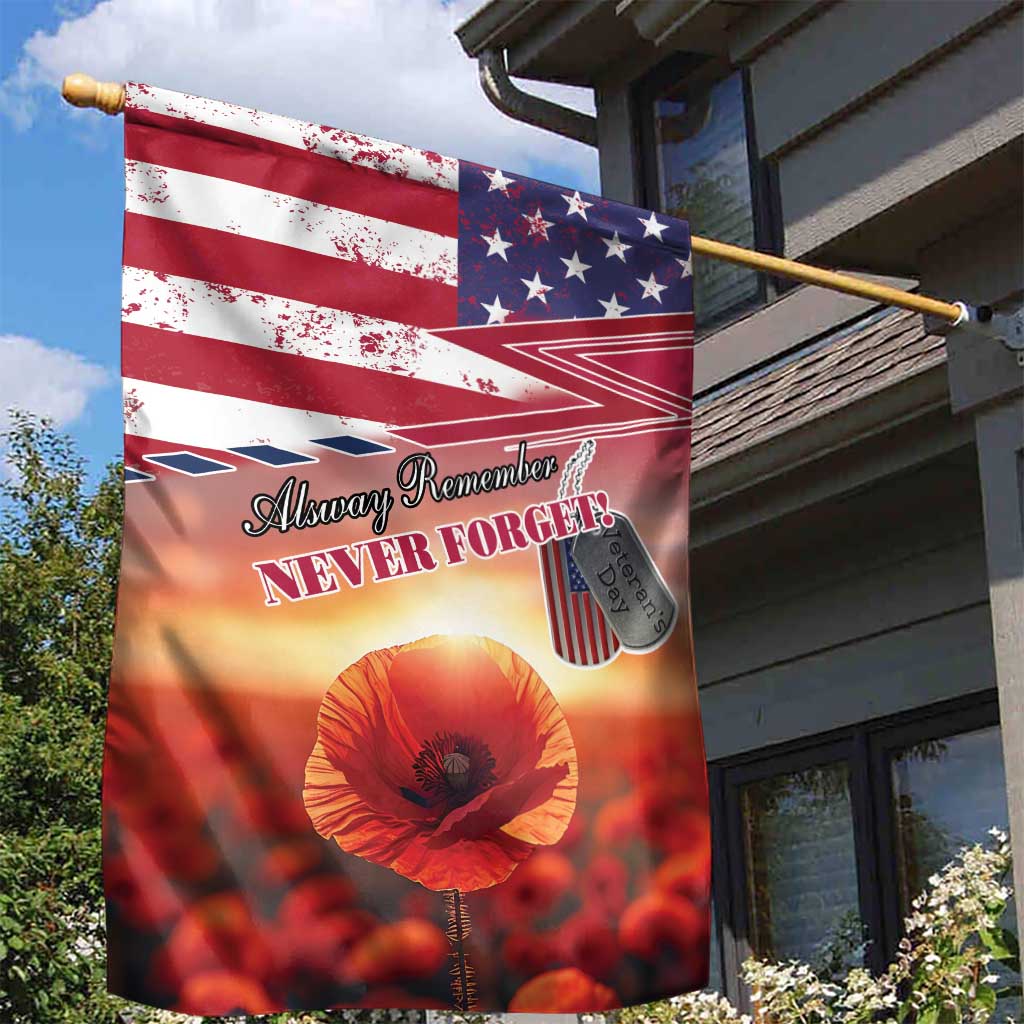USA Veterans Day Garden Flag Poppy Flowers With Flag Grunge - Wonder Print Shop