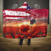 USA Veterans Day Hooded Blanket Poppy Flowers With Flag Grunge