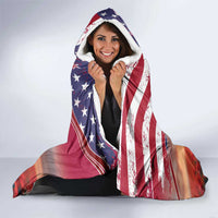 USA Veterans Day Hooded Blanket Poppy Flowers With Flag Grunge