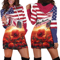 USA Veterans Day Hoodie Dress Poppy Flowers With Flag Grunge - Wonder Print Shop