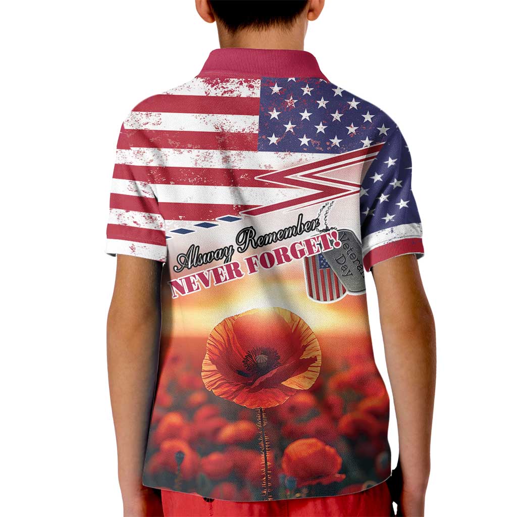 USA Veterans Day Kid Polo Shirt Poppy Flowers With Flag Grunge - Wonder Print Shop