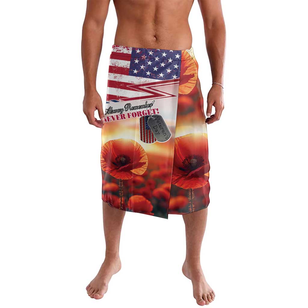 USA Veterans Day Lavalava Poppy Flowers With Flag Grunge - Wonder Print Shop